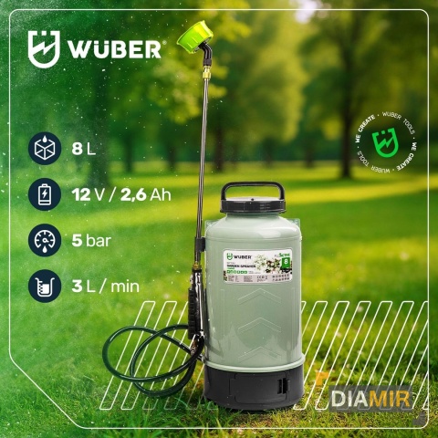 OPRYSKIWACZ AKUMULATOROWY OGRODOWY ELEKTRYCZNY LEKKI 8L ZESTAW LANCA WUBER