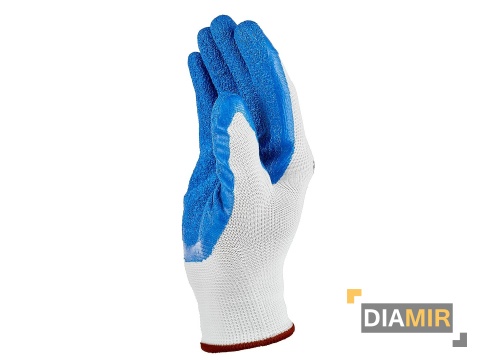 RĘKAWICE OCHRONNE ROBOCZE poliestrowe r. 11 latex biało-niebieskie