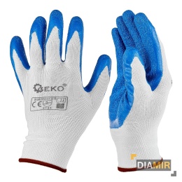 RĘKAWICE OCHRONNE ROBOCZE poliestrowe r. 9 latex biało-niebieskie
