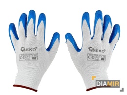 RĘKAWICE OCHRONNE ROBOCZE poliestrowe r. 10 latex biało-niebieskie