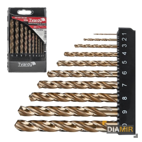 WIERTŁO KOBALTOWE ZESTAW WIERTEŁ 10el. 1-10mm DO METALU HSS CO 5% TVARDY