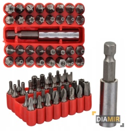 ZESTAW 33 EL. KOŃCÓWKI WKRĘTAKOWE BITY Z UCHWYTEM ETUI