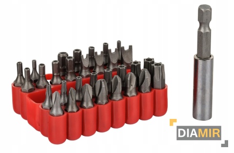 ZESTAW 33 EL. KOŃCÓWKI WKRĘTAKOWE BITY Z UCHWYTEM ETUI