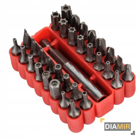 ZESTAW 33 EL. KOŃCÓWKI WKRĘTAKOWE BITY Z UCHWYTEM ETUI