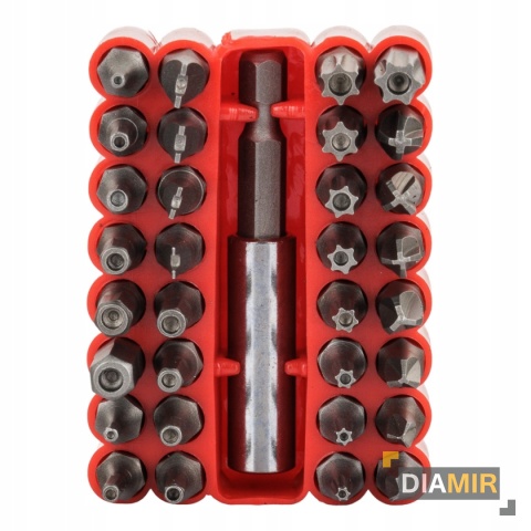 ZESTAW 33 EL. KOŃCÓWKI WKRĘTAKOWE BITY Z UCHWYTEM ETUI