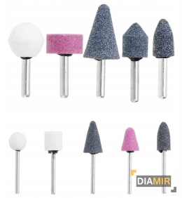 ZESTAW 10 szt. KAMIENIE SZLIFIERSKIE TRZPIENIOWE DO WIERTARKI ŚCIERNICE
