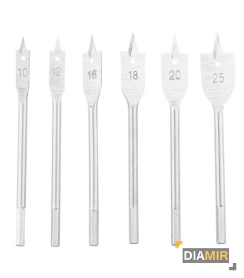 WIERTŁA DO DREWNA PŁASKIE ŁOPATKOWE PIÓRKOWE 10-25mm ZESTAW 6szt