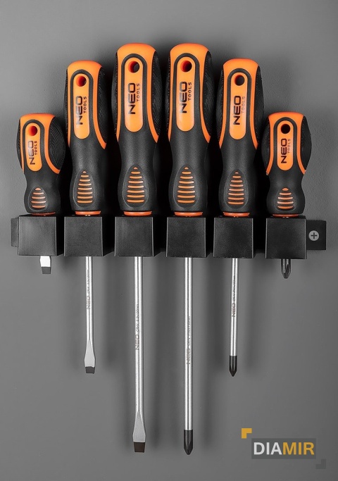 Zestaw 6 el. ŚRUBOKRĘTY WKRĘTAKI z magnesem 6szt. PŁASKI KRZYŻAK NEO