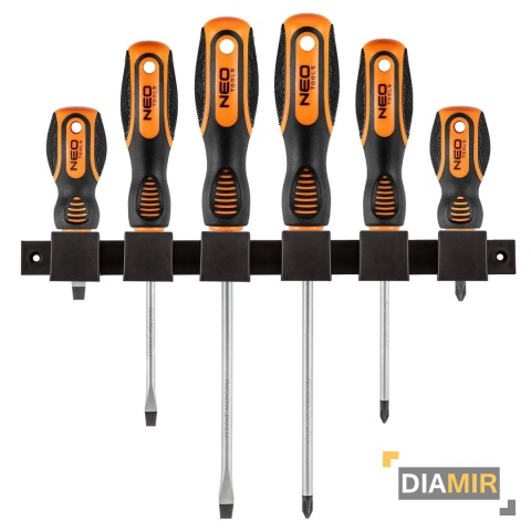 Zestaw 6 el. ŚRUBOKRĘTY WKRĘTAKI z magnesem 6szt. PŁASKI KRZYŻAK NEO