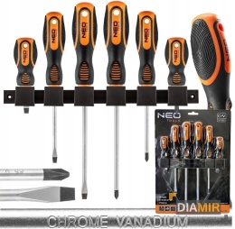 Zestaw 6 el. ŚRUBOKRĘTY WKRĘTAKI z magnesem 6szt. PŁASKI KRZYŻAK NEO