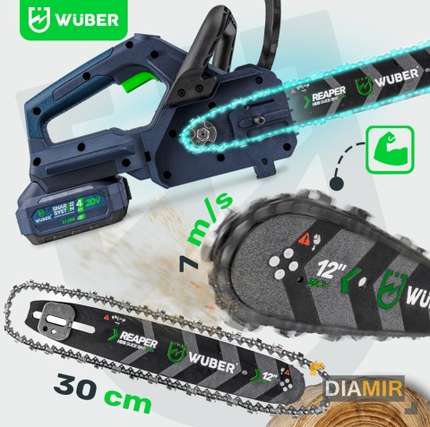 AKUMULATOROWA PILARKA PIŁA ŁAŃCUCHOWA DO DREWNA GAŁĘZIÓWKA 2X AKU WUBER