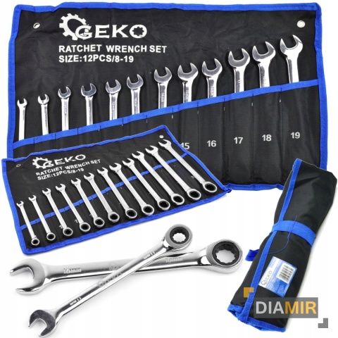 KLUCZE PŁASKIE ZESTAW KLUCZY PŁASKO OCZKOWYCH Z GRZECHOTKĄ 12 el 8-19mm