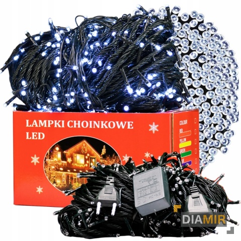LAMPKI CHOINKOWE BIAŁE ZIMNE 37 m 500 LED lampek OŚWIETLENIE 8 TRYBÓW