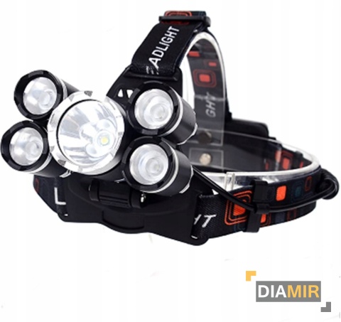 LATARKA CZOŁOWA NA GŁOWĘ CZOŁÓWKA 5 X LED CREE MOCNA REGULOWANA 4 TRYBY