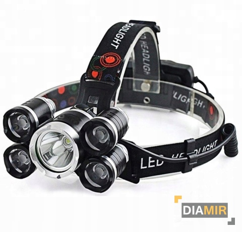 LATARKA CZOŁOWA NA GŁOWĘ CZOŁÓWKA 5 X LED CREE MOCNA REGULOWANA 4 TRYBY