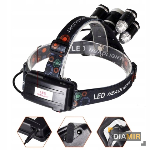 LATARKA CZOŁOWA NA GŁOWĘ CZOŁÓWKA 5 X LED CREE MOCNA REGULOWANA 4 TRYBY