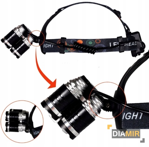 LATARKA CZOŁOWA NA GŁOWĘ CZOŁÓWKA 5 X LED CREE MOCNA REGULOWANA 4 TRYBY