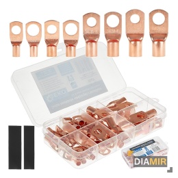 ZESTAW MIEDZIANYCH KONEKTORÓW KABLOWYCH OCZKOWYCH M6 M8 KOSZULKI TERMO GEKO