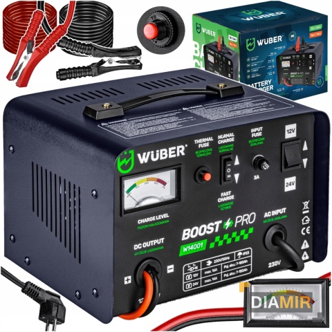 PROSTOWNIK AKUMULATOROWY 16A SAMOCHODOWY 7-180AH DO ŁADOWANIA 12V24V WUBER