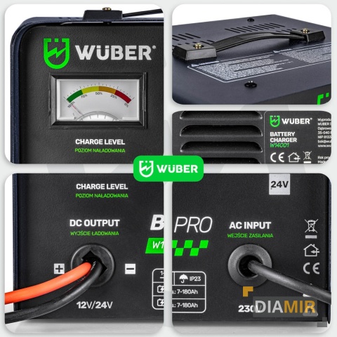 PROSTOWNIK AKUMULATOROWY 16A SAMOCHODOWY 7-180AH DO ŁADOWANIA 12V24V WUBER
