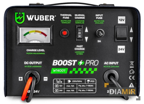 PROSTOWNIK AKUMULATOROWY 16A SAMOCHODOWY 7-180AH DO ŁADOWANIA 12V24V WUBER