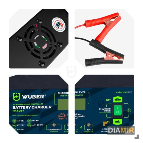 PROSTOWNIK MIKROPROCESOROWY 6-12 V 15 A ŁADOWARKA DO AKUMULATORA WUBER