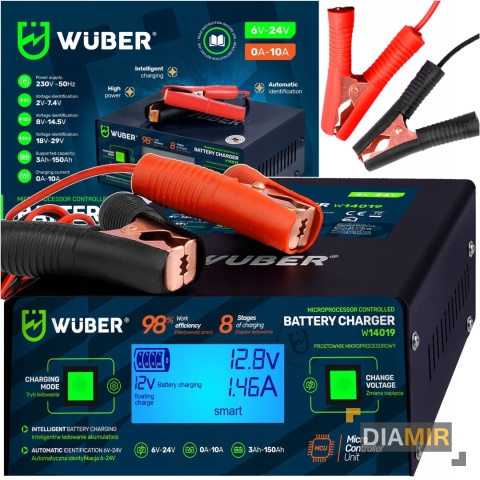 PROSTOWNIK MIKROPROCESOROWY 6/8/12/14/16/24V ŁADOWARKA AKUMULATOROWA 10A