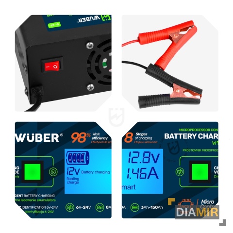 PROSTOWNIK MIKROPROCESOROWY 6/8/12/14/16/24V ŁADOWARKA AKUMULATOROWA 10A