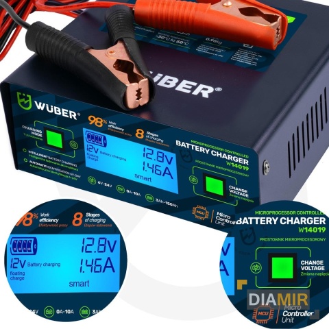 PROSTOWNIK MIKROPROCESOROWY 6/8/12/14/16/24V ŁADOWARKA AKUMULATOROWA 10A