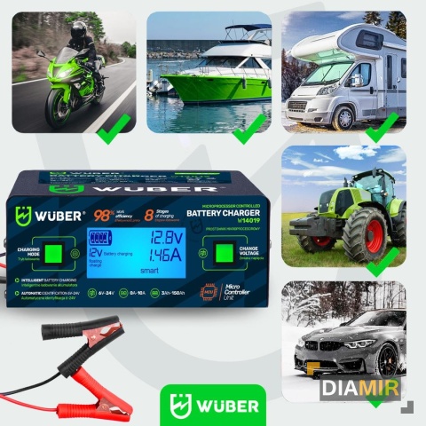 PROSTOWNIK MIKROPROCESOROWY 6/8/12/14/16/24V ŁADOWARKA AKUMULATOROWA 10A