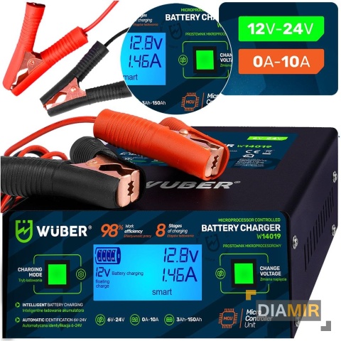 PROSTOWNIK MIKROPROCESOROWY 6/8/12/14/16/24V ŁADOWARKA AKUMULATOROWA 10A