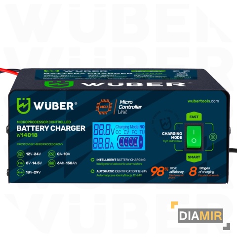 PROSTOWNIK AKUMULATOROWY 10A SAMOCHODOWY 6-150AH DO ŁADOWANIA 12V 24V WUBER