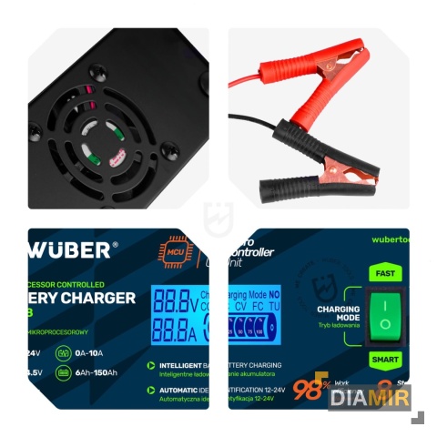 PROSTOWNIK AKUMULATOROWY 10A SAMOCHODOWY 6-150AH DO ŁADOWANIA 12V 24V WUBER
