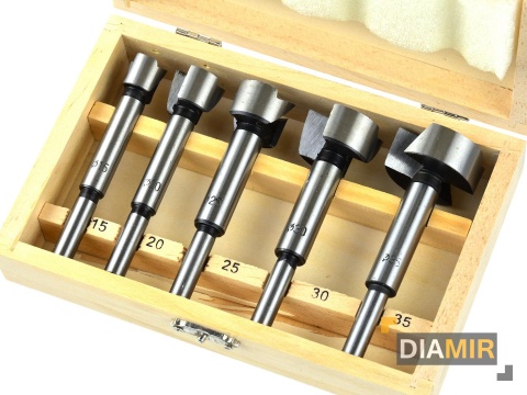 COKOWNIKI ZESTAW FREZÓW DO DREWNA PUSZKOWE 15 - 35mm 5 szt STAL WĘGLOWA