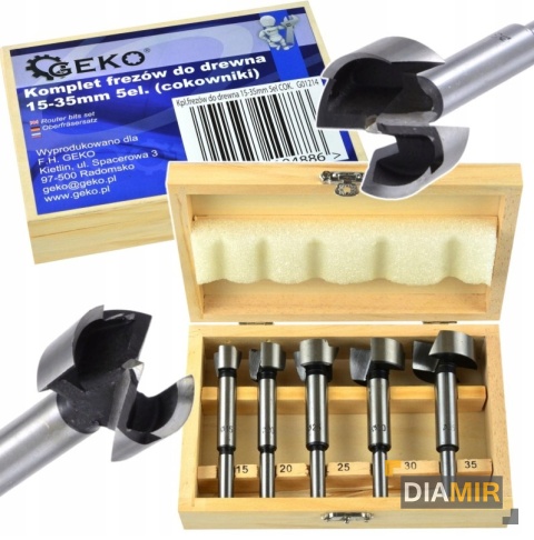 COKOWNIKI ZESTAW FREZÓW DO DREWNA PUSZKOWE 15 - 35mm 5 szt STAL WĘGLOWA