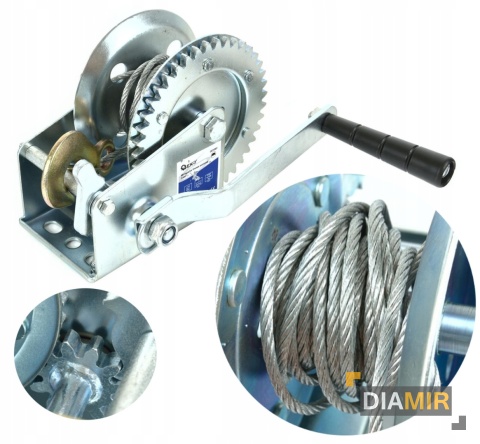 Wyciągarka korbowa linowa pozioma 450 kg 5m blokada hak