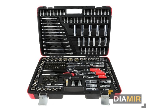 ZESTAW KLUCZY NASADOWYCH BITY NASADKI PŁASKIE 1/4 3/8 1/2 216 el.