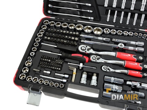 ZESTAW KLUCZY NASADOWYCH BITY NASADKI PŁASKIE 1/4 3/8 1/2 216 el.