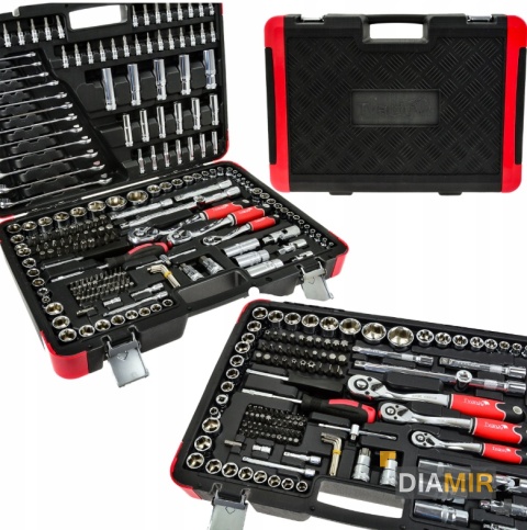 ZESTAW KLUCZY NASADOWYCH BITY NASADKI PŁASKIE 1/4 3/8 1/2 216 el.