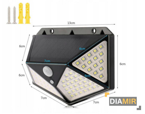 LAMPA halogen SOLARNA 100LED czujnik RUCHU ZMIERZCHU natynkowa kinkiet