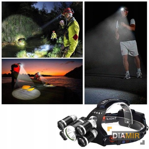 LATARKA CZOŁOWA NA GŁOWĘ CZOŁÓWKA 5 X LED CREE MOCNA REGULOWANA 4 TRYBY