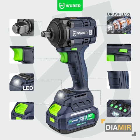 KLUCZ UDAROWY AKUMULATOROWY ZESTAW + AKU 4 AH 600 Nm BEZSZCZOTKOWY WUBER