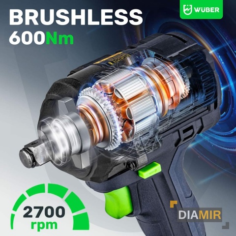 KLUCZ UDAROWY AKUMULATOROWY ZESTAW + AKU 4 AH 600 Nm BEZSZCZOTKOWY WUBER