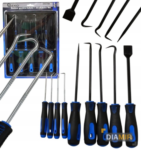 KOMPLET GROTÓW-HAKÓW I SKROBAKÓW 9 ELEMENTÓW DEMONTAŻ ORINGÓW