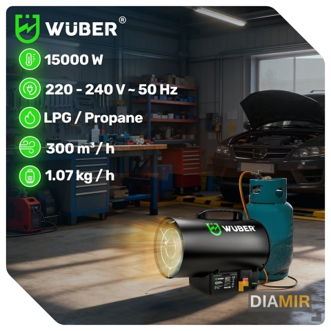 NAGRZEWNICA GAZOWA NA BUTLĘ 15KW LPG PIECYK GAZOWY MOC 15000W WĄŻ REDUKTOR