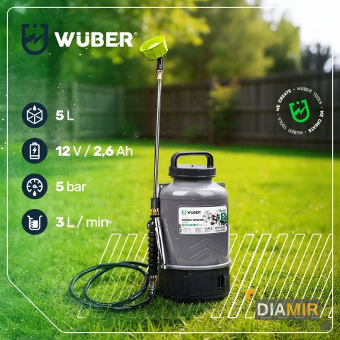 OPRYSKIWACZ AKUMULATOROWY OGRODOWY ELEKTRYCZNY LEKKI 5L ZESTAW LANCA WUBER