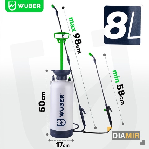 OPRYSKIWACZ CIŚNIENIOWY RĘCZNY DUŻY POJEMNOŚĆ 8L REGULACJA LANCA 98CM