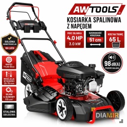 KOSIARKA SPALINOWA Z NAPĘDEM 4KM 51cm 173cc DUŻY KOSZ 65L STALOWA AWTOOLS