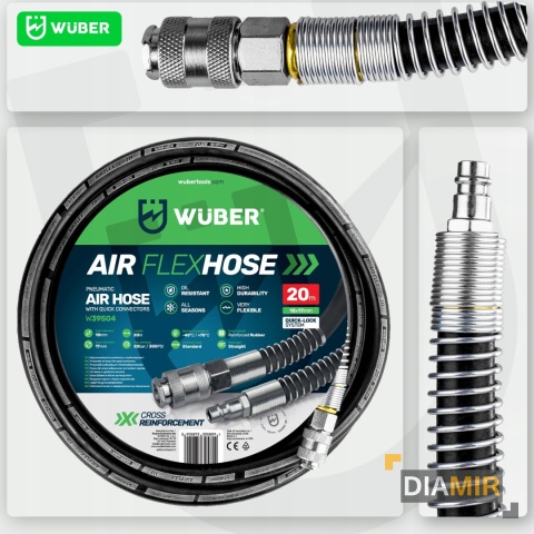 WĄŻ PRZEWÓD PNEUMATYCZNY PVC 20 M 10x17 MM ZAKUWANY DO KOMPRESORA WUBER