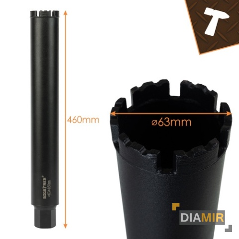 WIERTŁO KORONOWE DIAMENTOWE DŁUGIE 63x450 mm OTWORNICA DO BETONU KAMIENIA